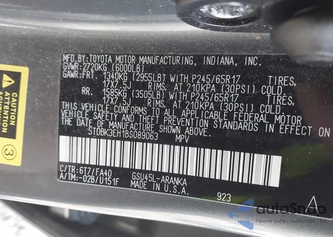 2011 Toyota Highlander Base V6 из США, поврежденный, VIN 5TDBK3EH1BS089063